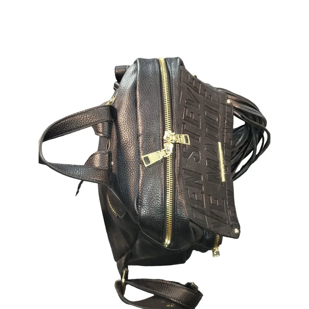 Steve Madden Womens Black Embossed Logo PVC Backpack Large Casual Daily Bag Work